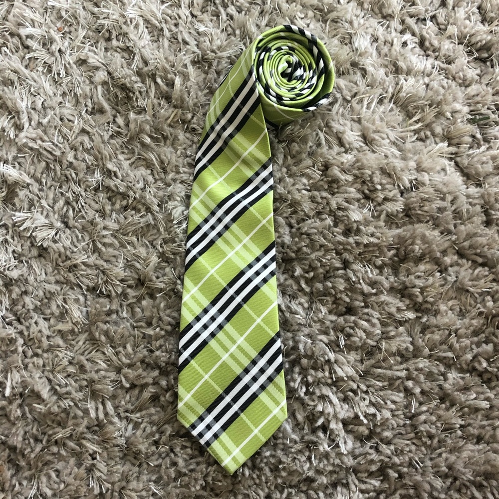 Silk Tie, Lime/Black/White